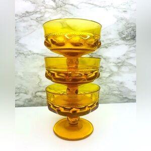 Set of Vintage Indian Glass Co. Amber Kings Crown Thumbprint Sherbet Glasses